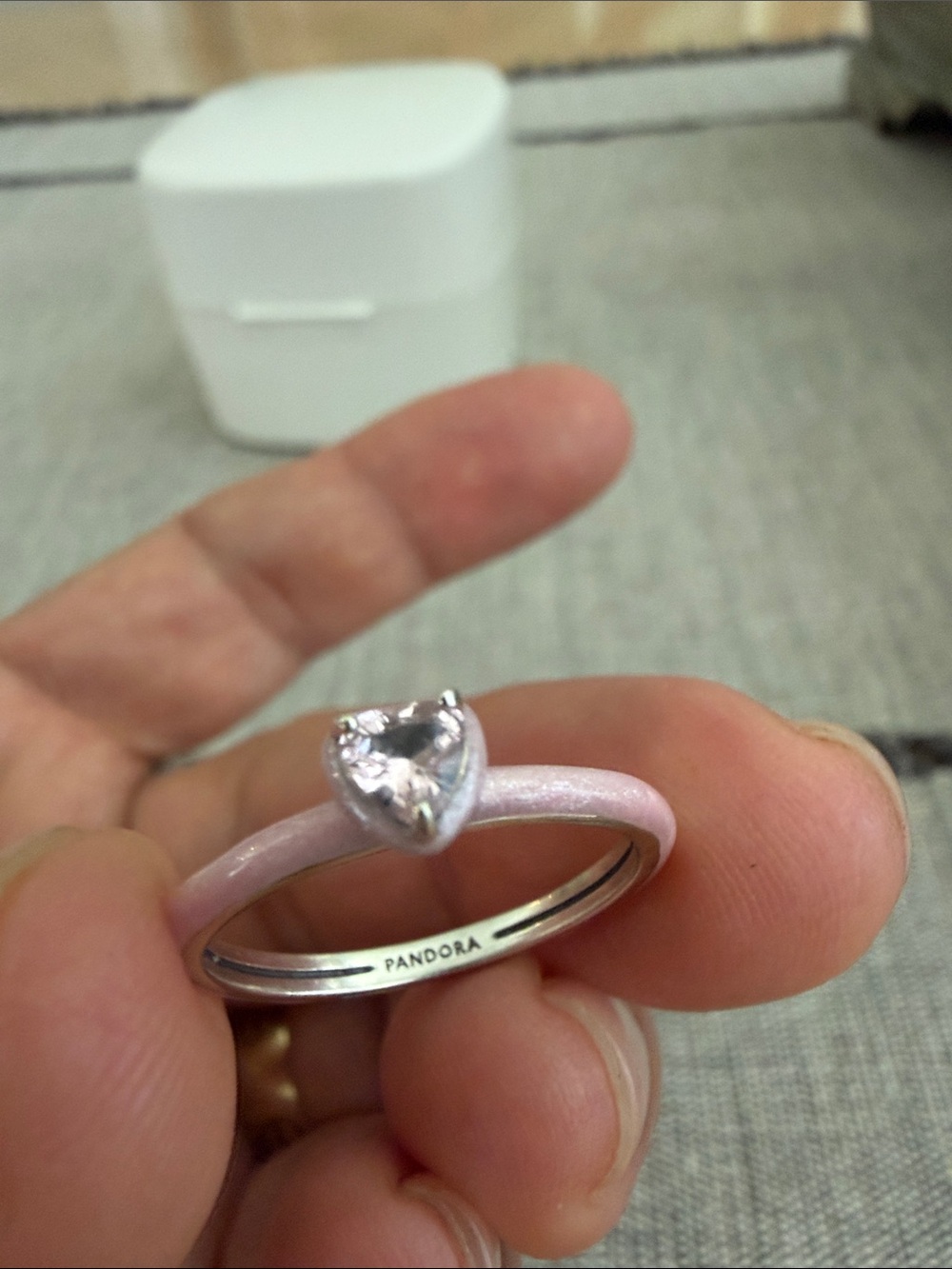 Pandora Pale Pink Heart Ring with Clear Stone